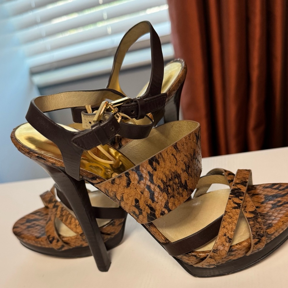 Michael Kors Brown and Black Heels with Straps and High Heel